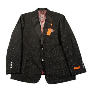 Tallia Slim-Fit Dotted Sport Coat Mens 50R 50‎ Black Sliver Stretch $425